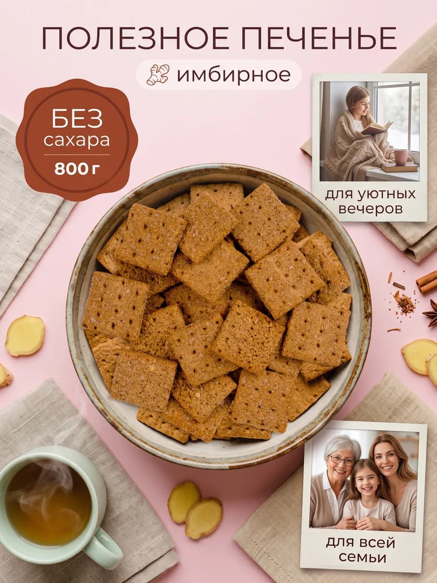Печенье без сахара имбирное галетное 800 гр ПП еда