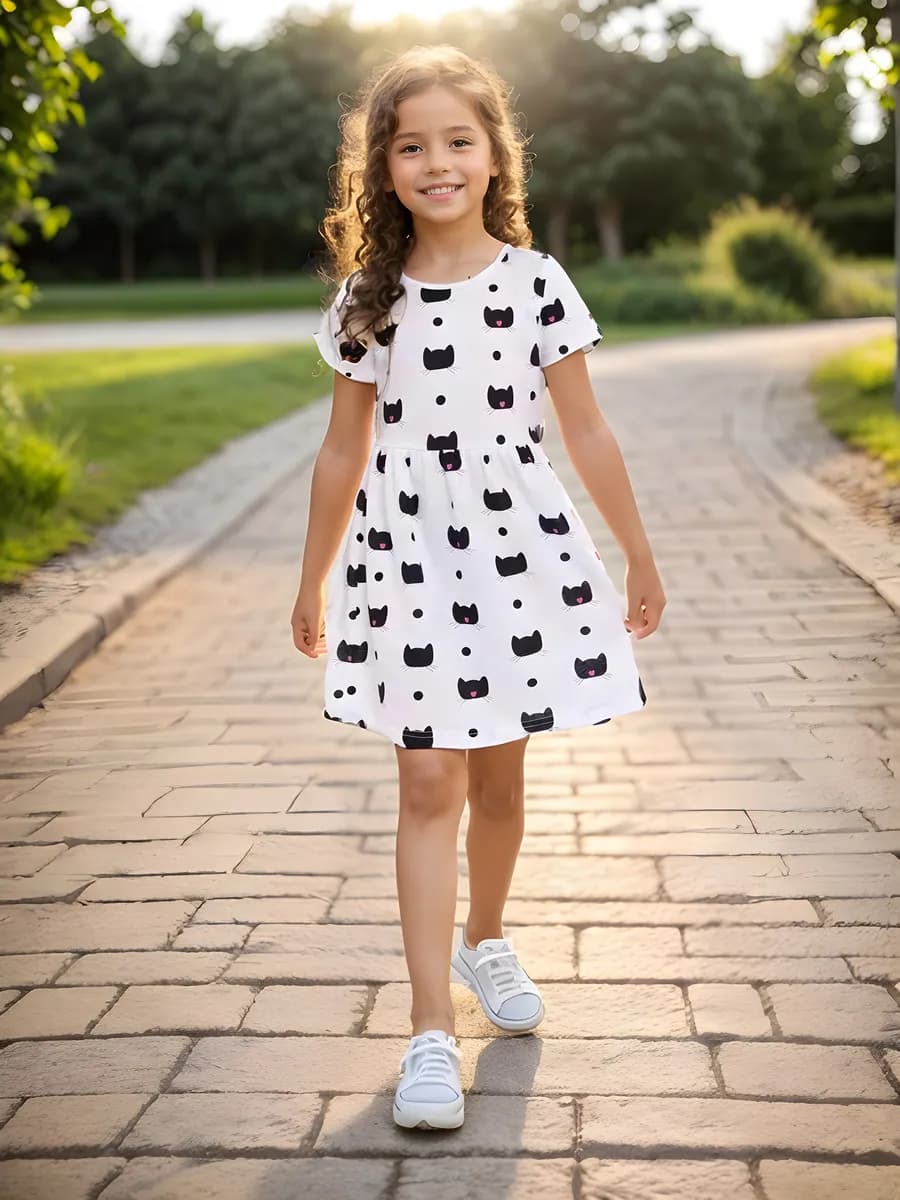 Летнее платье с коротким рукавом в садик - фото 1