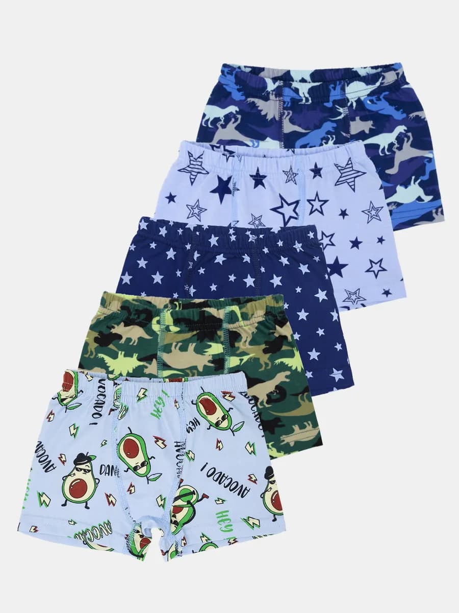 Трусы детские для мальчика комплект 5 шт, с принтом