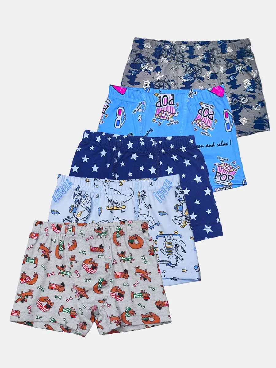 Трусы детские для мальчика комплект 5 шт, с принтом - фото 1