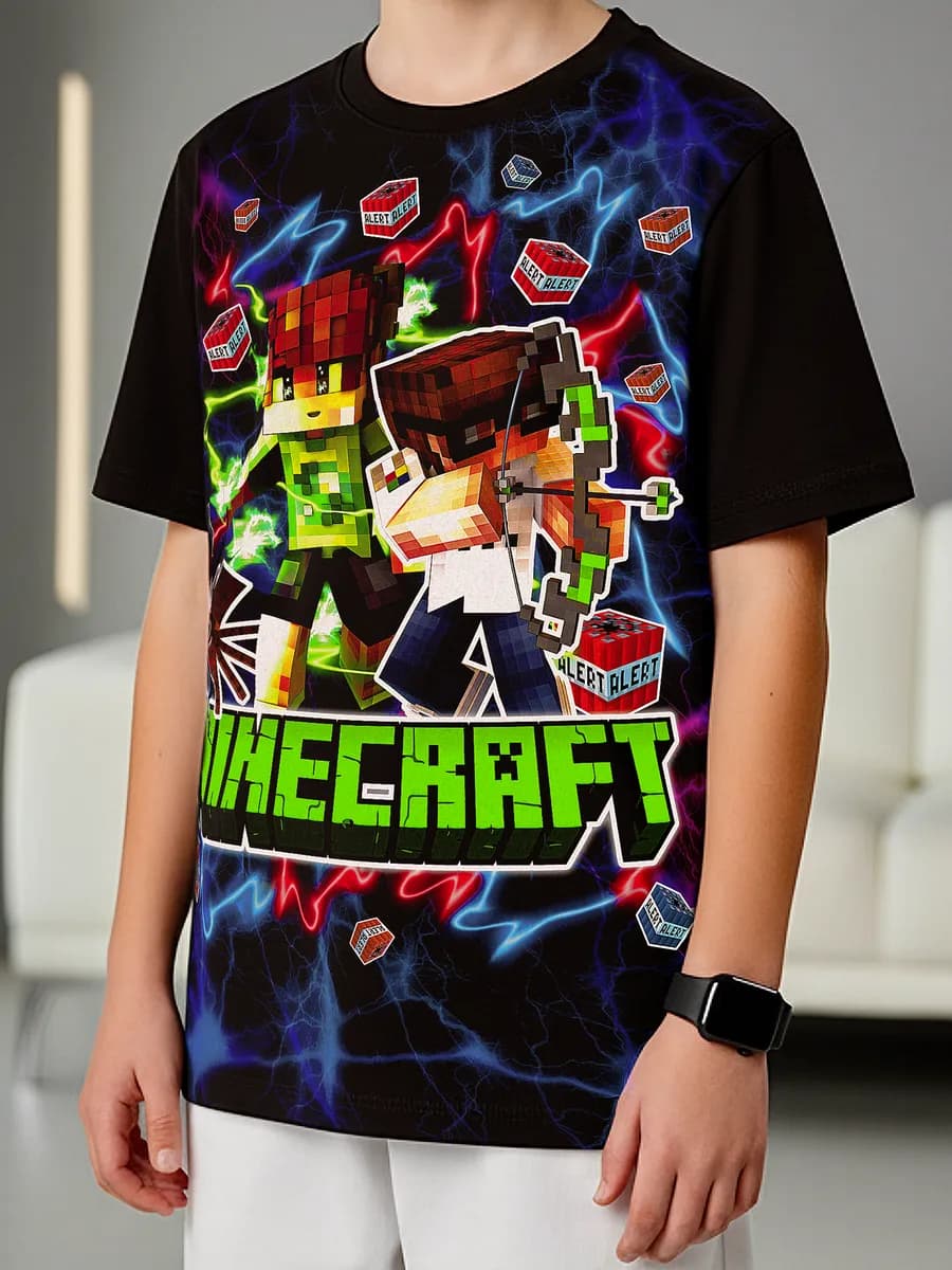 Футболка повседневная хлопок с принтом Майнкрафт светящаяся - фото 1