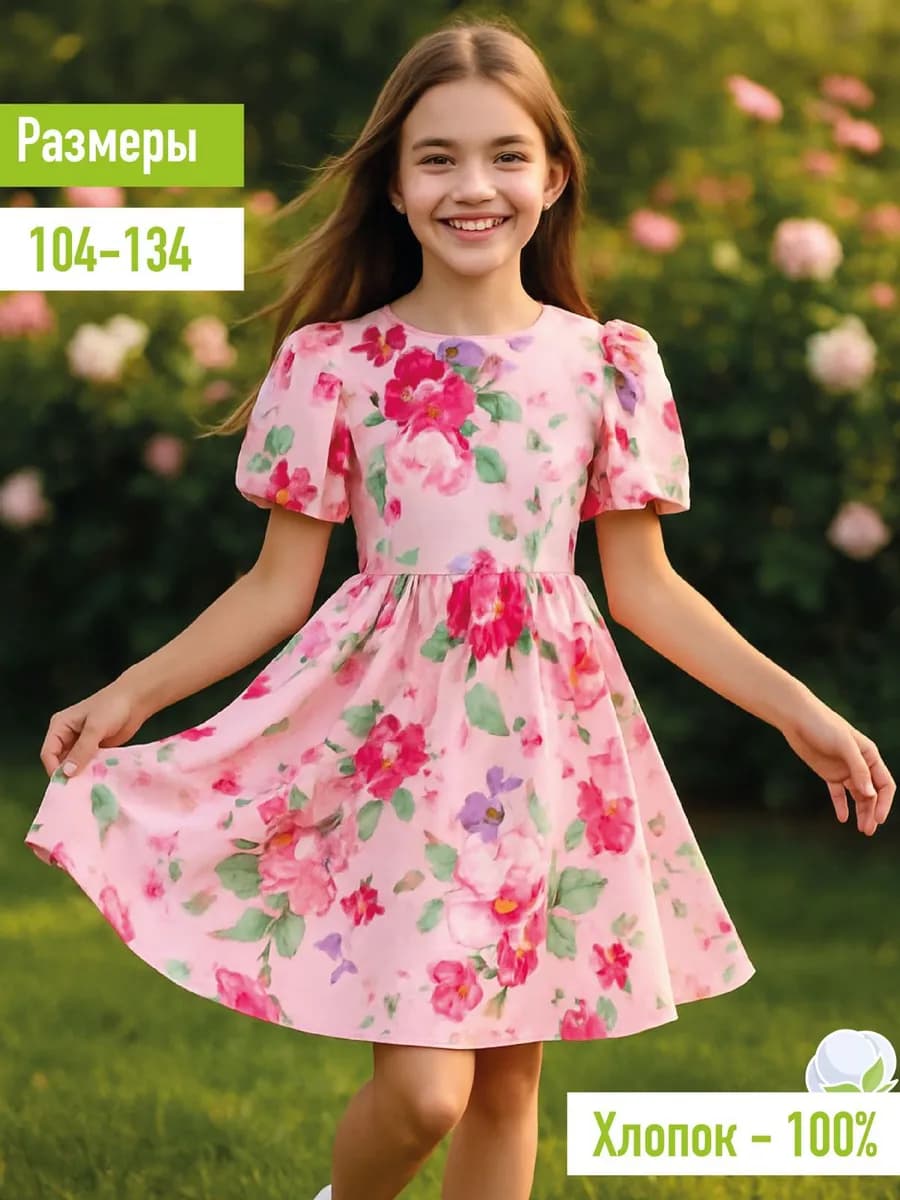 Платье летнее хлопок цветочки в садик