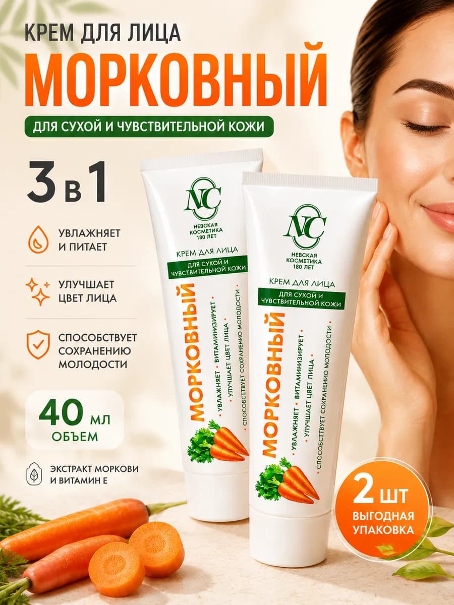 Крем для лица Морковный антивозрастной 2 шт по 40 мл