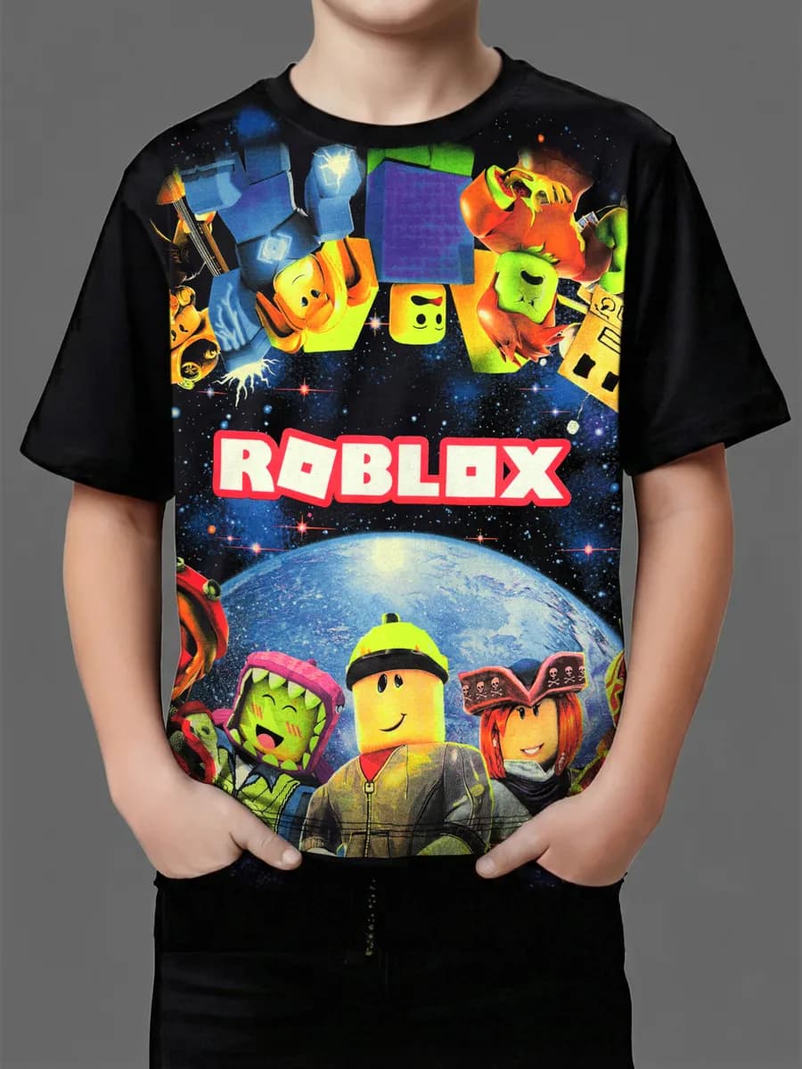 Футболка повседневная хлопок с принтом Роблокс светящаяся