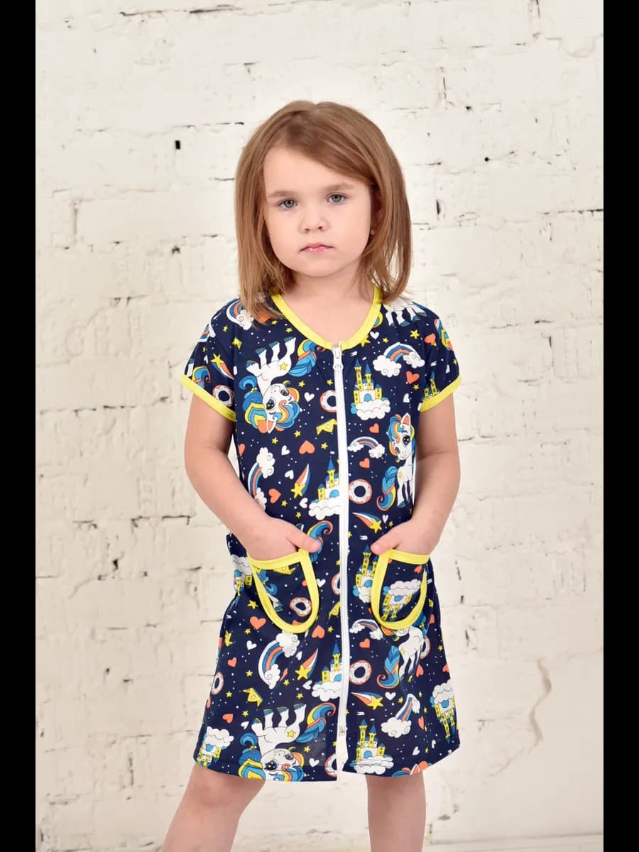 Халат детский домашний на молнии хлопок летний