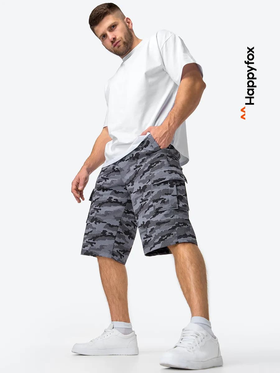 Шорты карго камуфляжные трикотажные из футера двухнитки