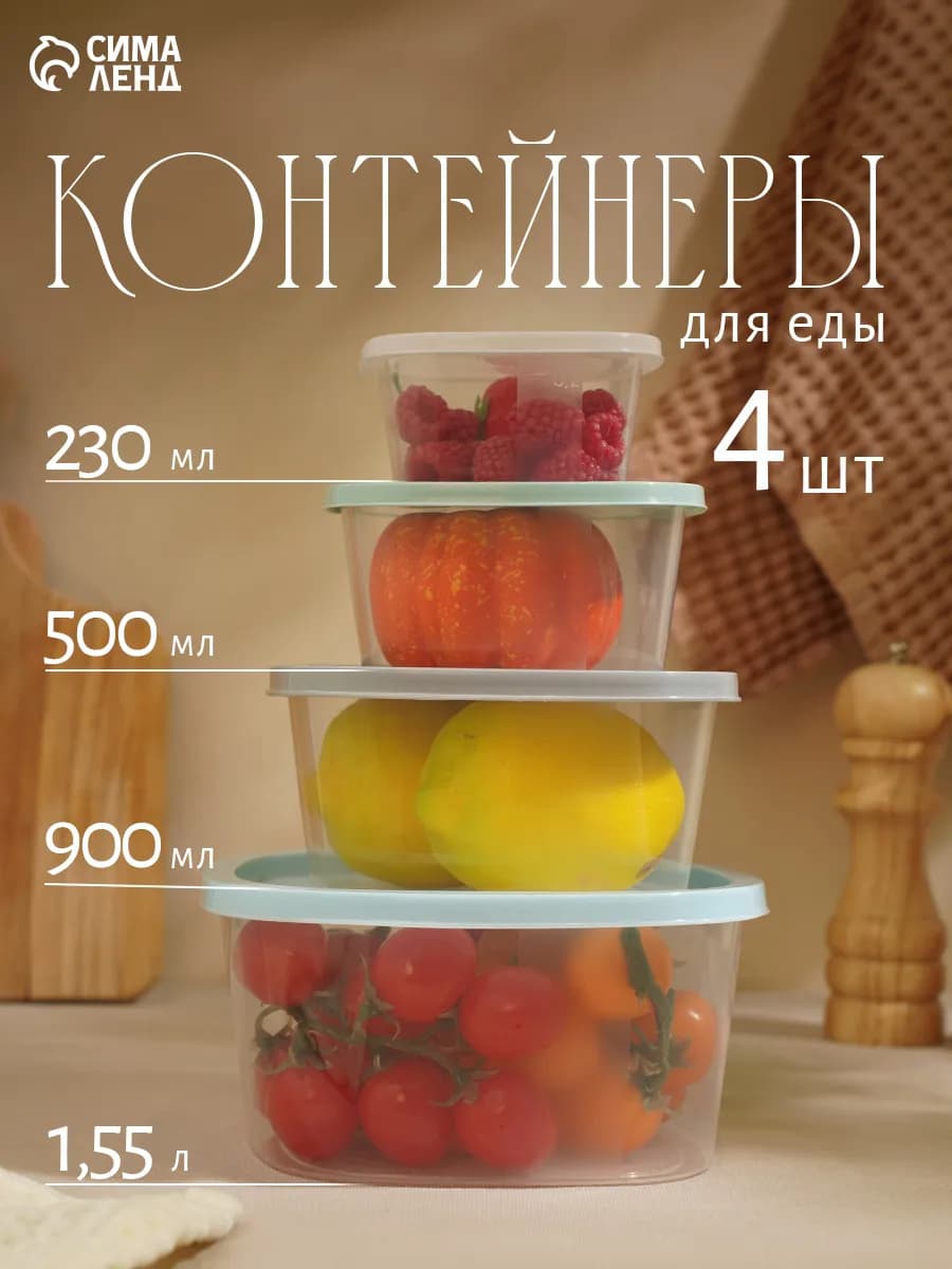 Набор контейнеров пищевых для хранения BioFresh 4 шт