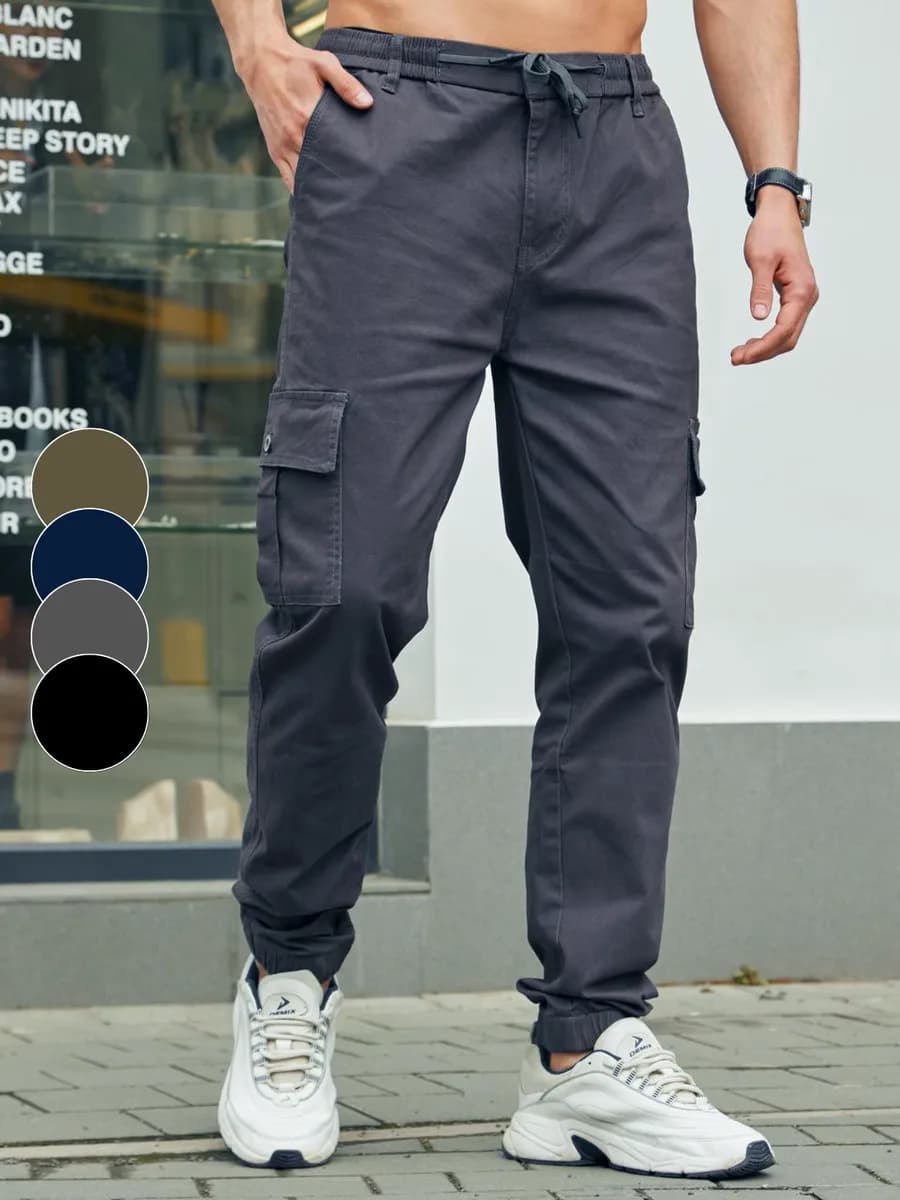 Брюки джоггеры летние карго на резинке серые