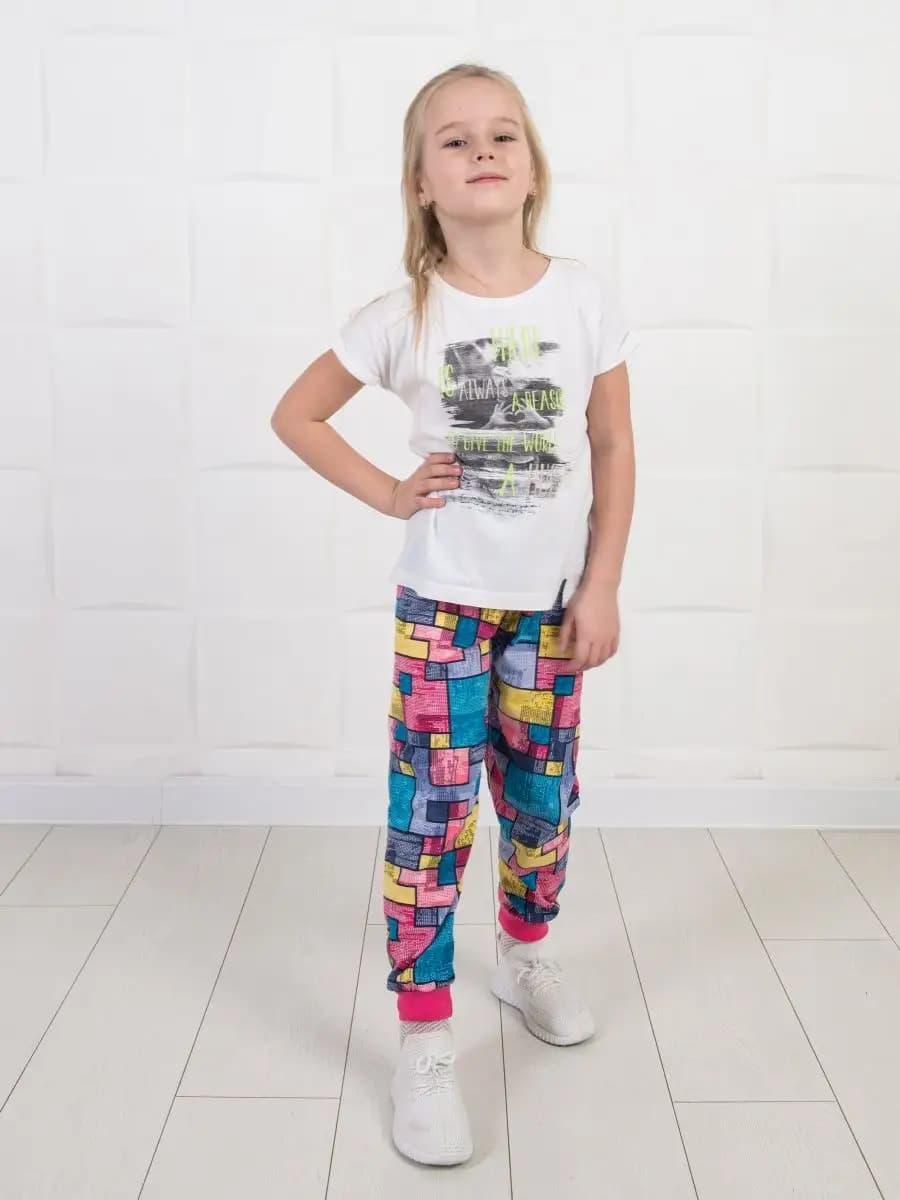 Брюки домашние трикотажные с манжетами в садик