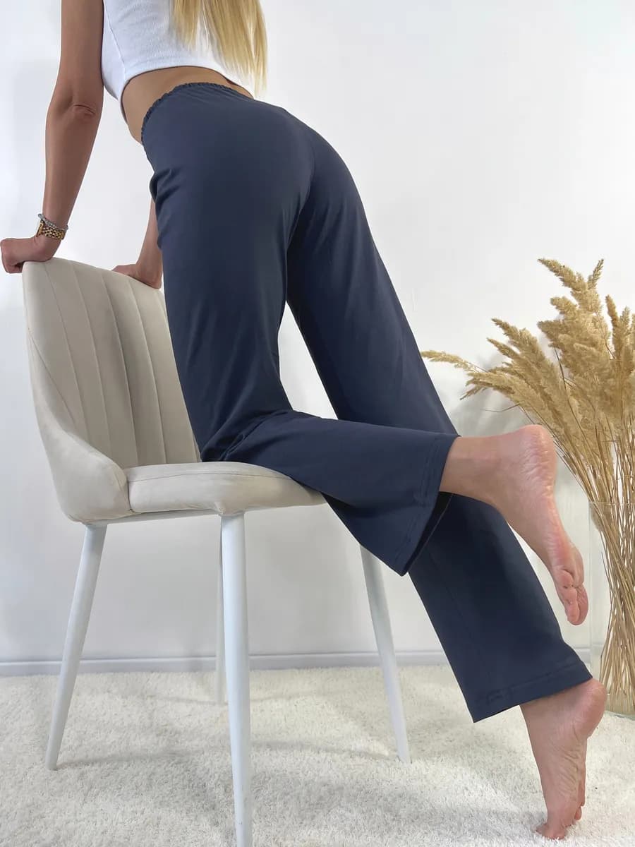 Пижамные брюки женские прямые домашние штаны серые хлопок