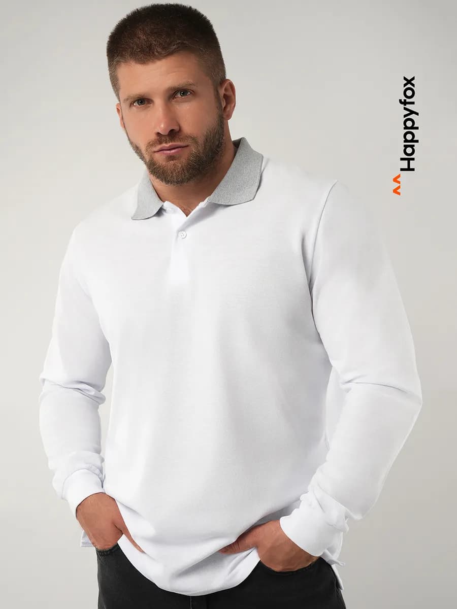 Лонгслив поло с длинным рукавом из пике хлопковый