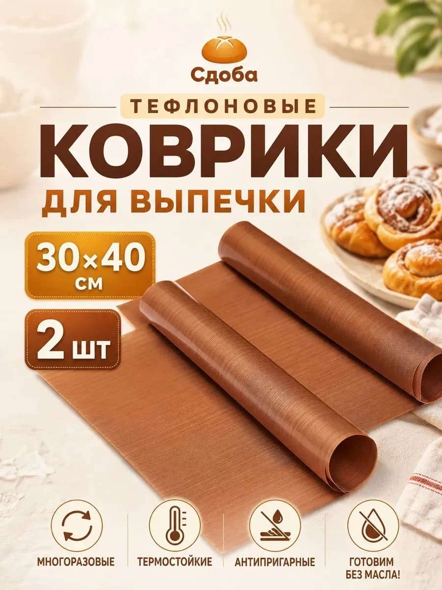 Тефлоновый коврик для выпечки 30х40 - 80 мкм - 2 шт