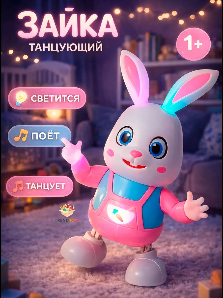Танцующая игрушка детская интерактивная заяц музыкальный