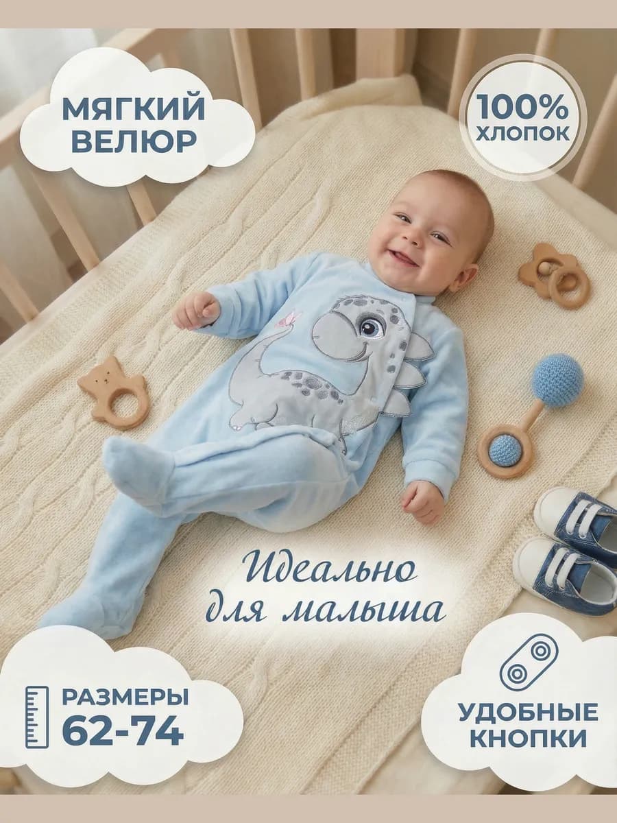 Слип велюровый хлопок комбинезон для новорожденного