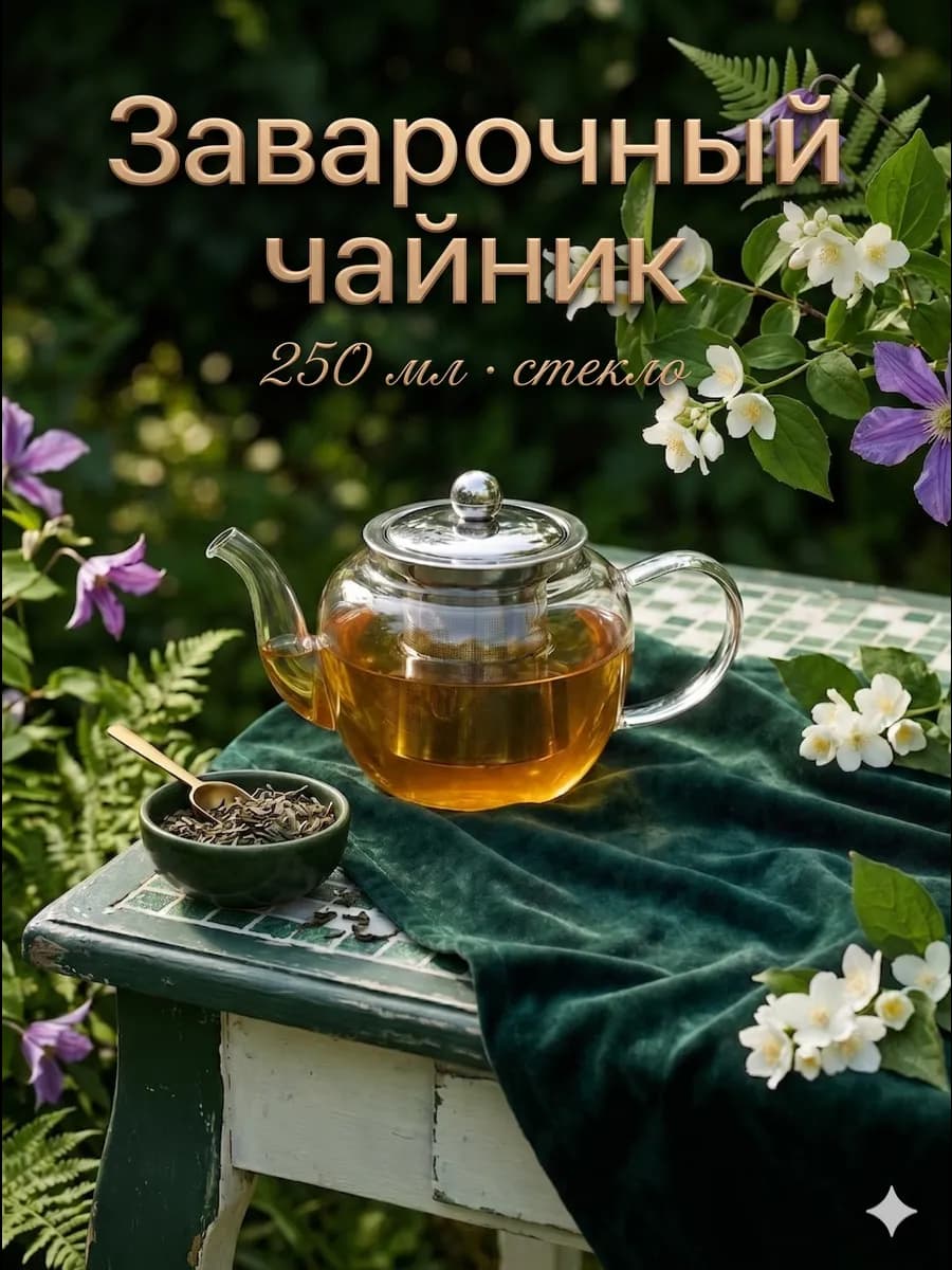 Чайник заварочный стеклянный с ситечком «Калиопа» 250 мл