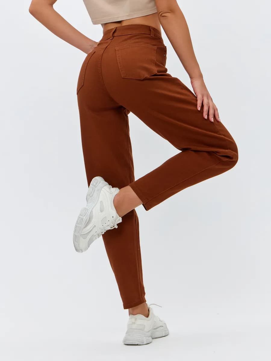 Джинсы бананы высокая посадка коричневые mom