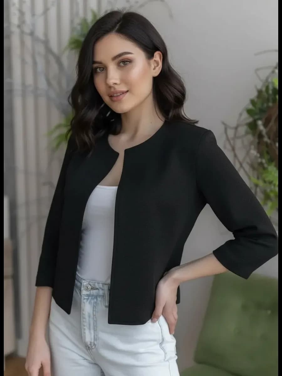 Жакет-пиджак черного цвета с рукавом 3 4