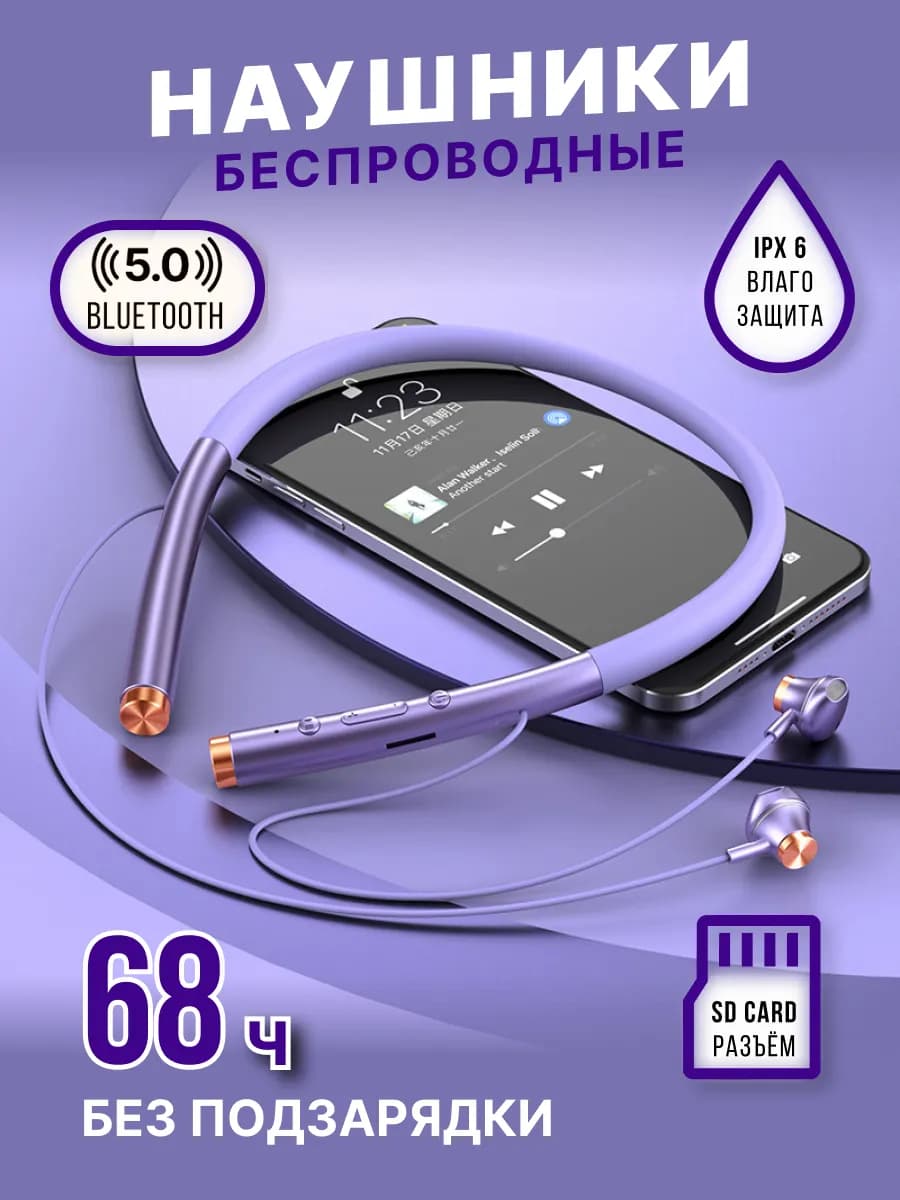 Наушники беспроводные спортивные с микрофоном блютуз