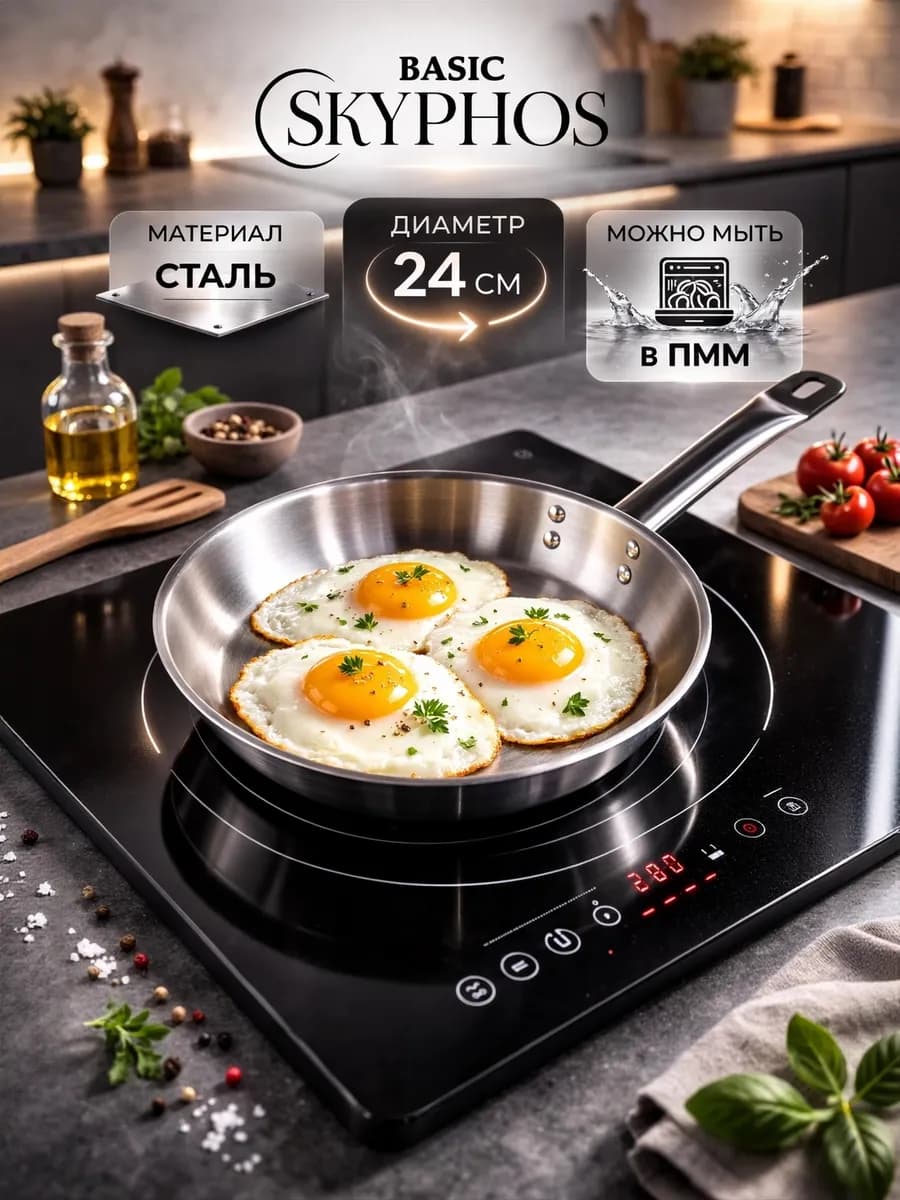 Сковорода индукционная стальная 24 см капсульное дно