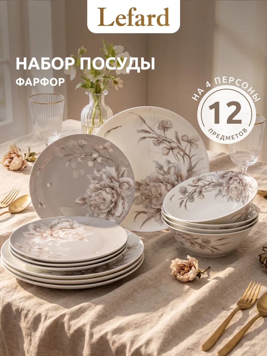 Набор тарелок на 4 персоны 12 предметов фарфор