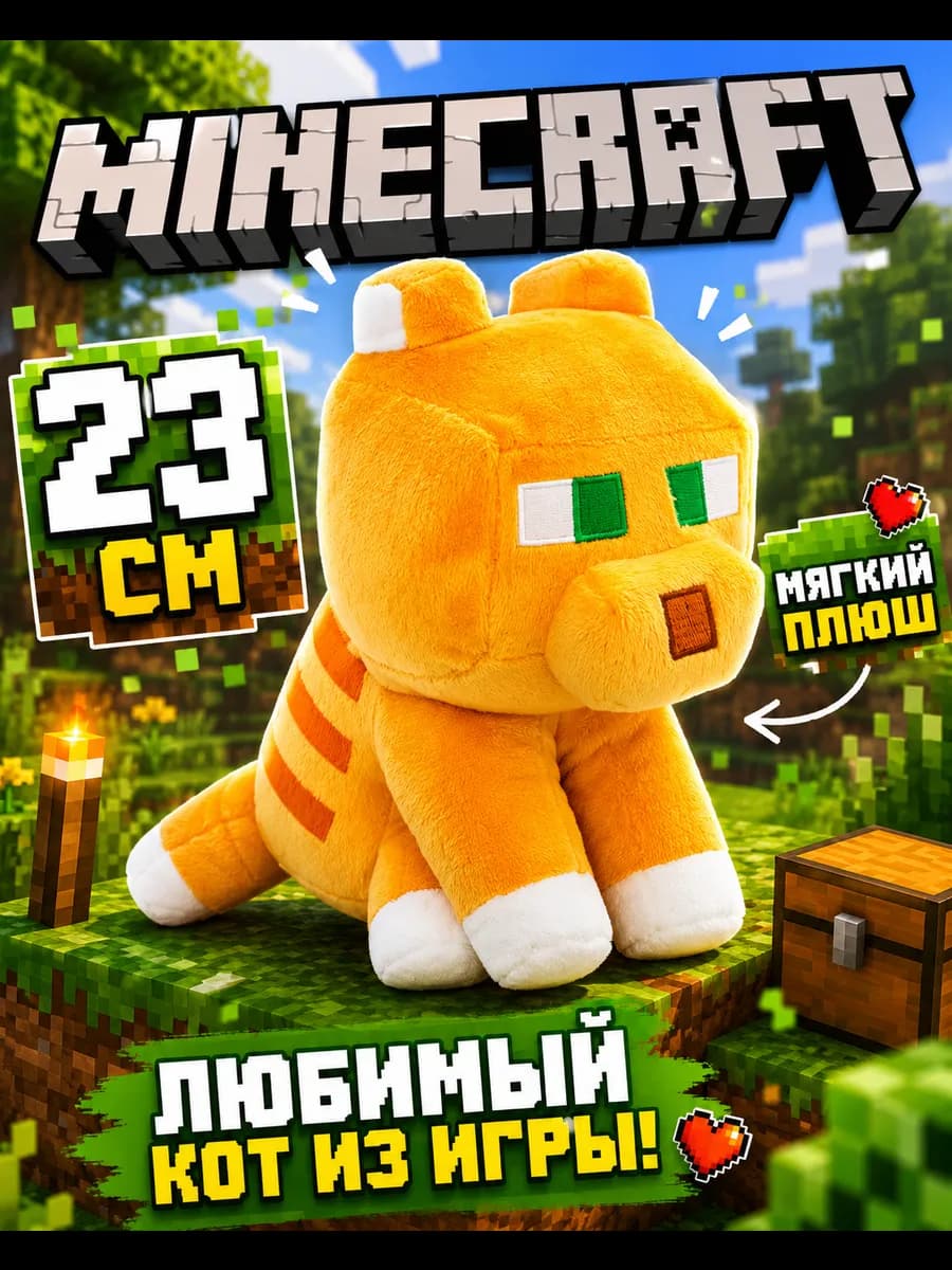 Мягкая игрушка Майнкрафт Полосатый Кот