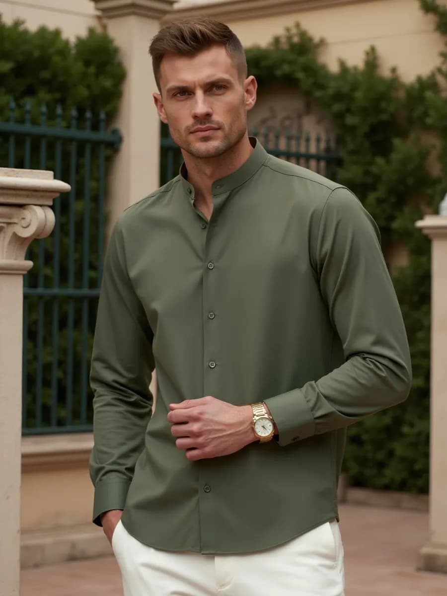 Рубашка с длинным рукавом без воротника