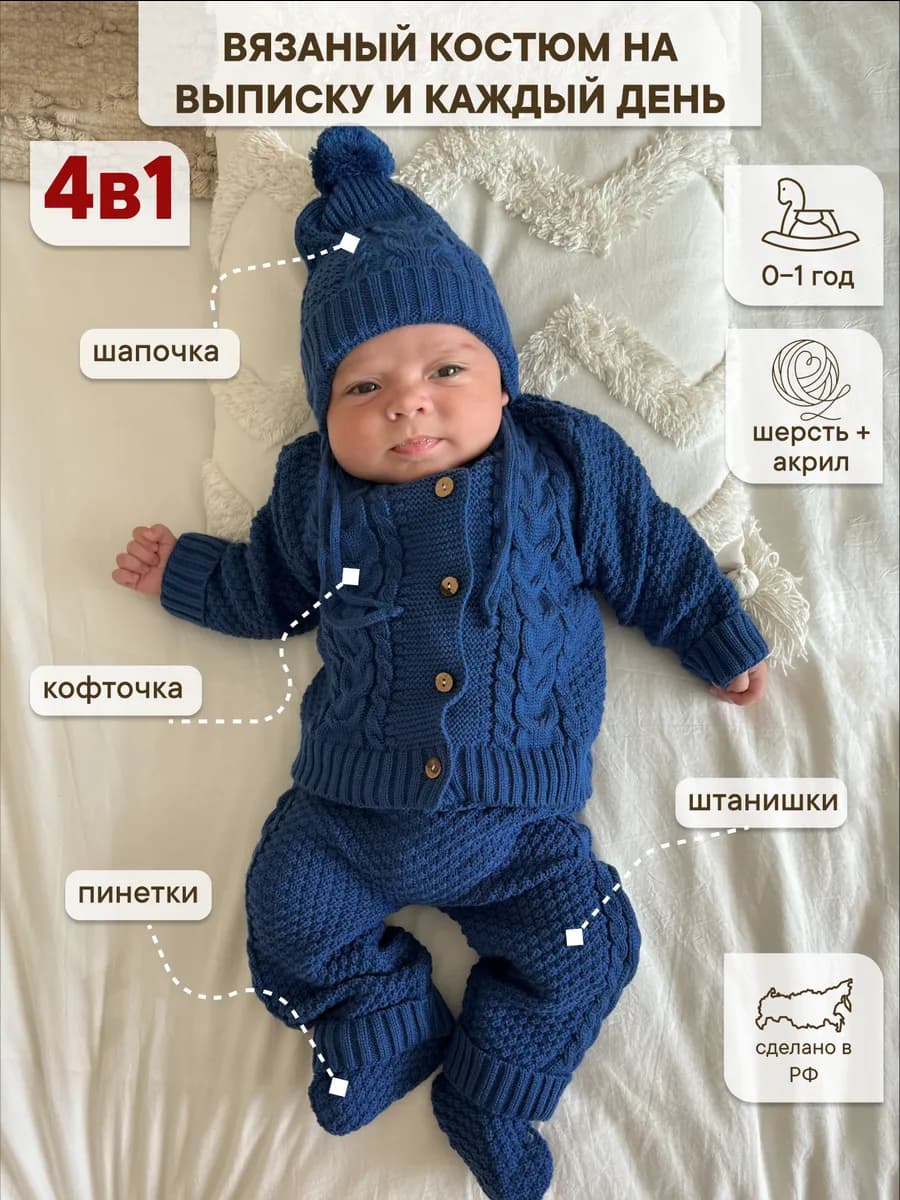 Вязаный костюм для новорожденных