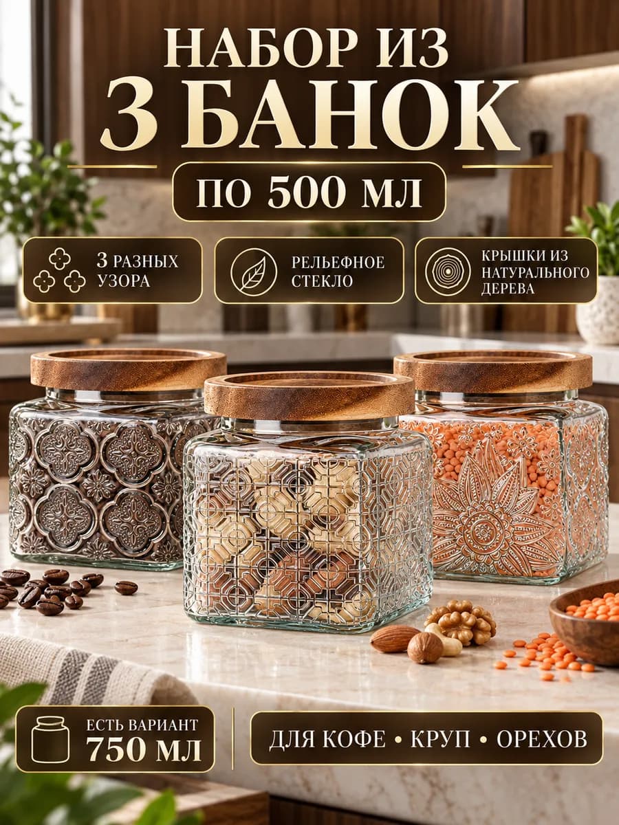 набор банок стеклянных 3 шт по 500 мл
