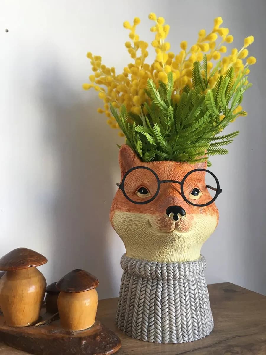 Декоративное Кашпо для дома цветов Ваза Голова гипс в очках