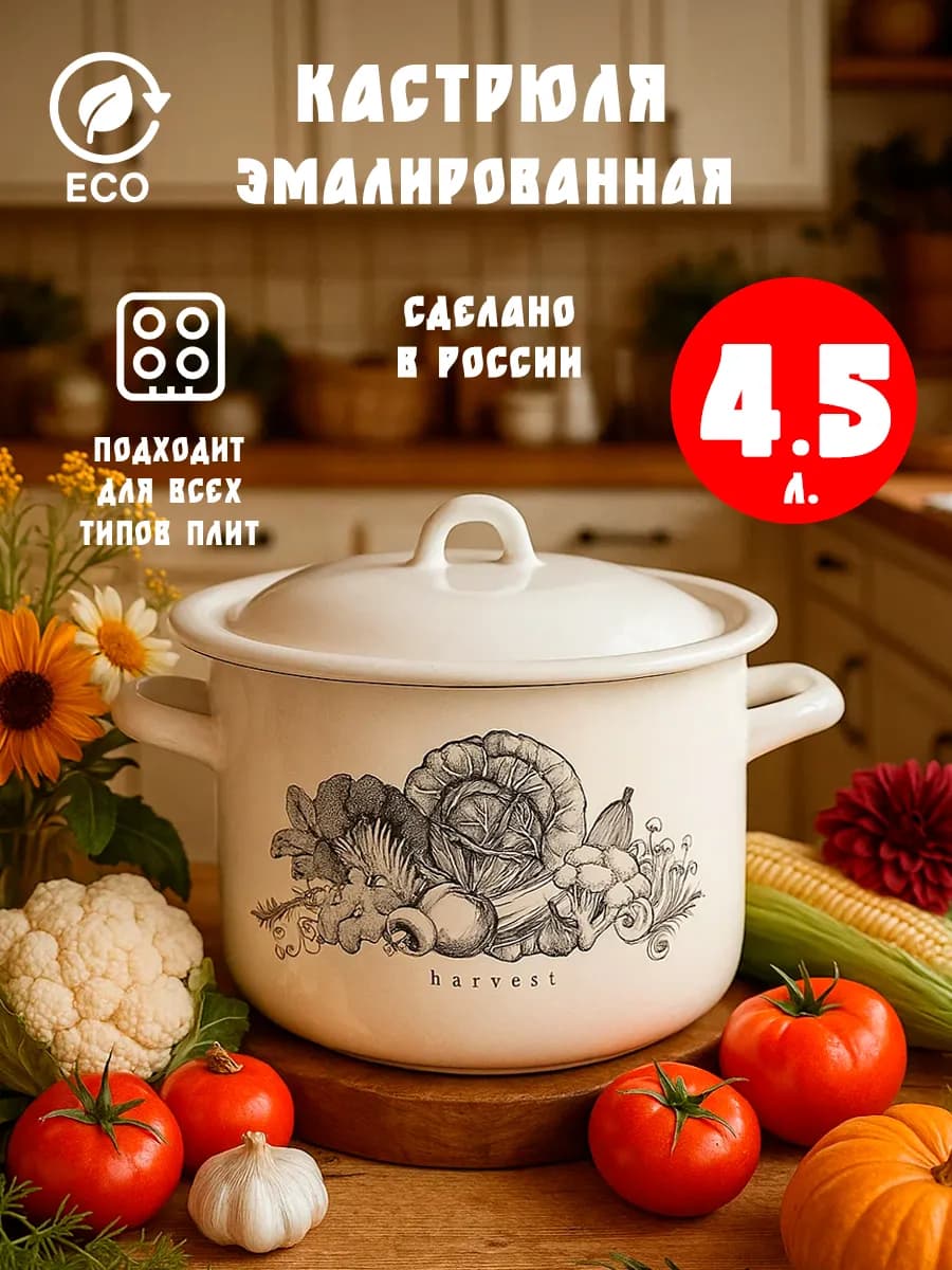 Кастрюля эмалированная с крышкой