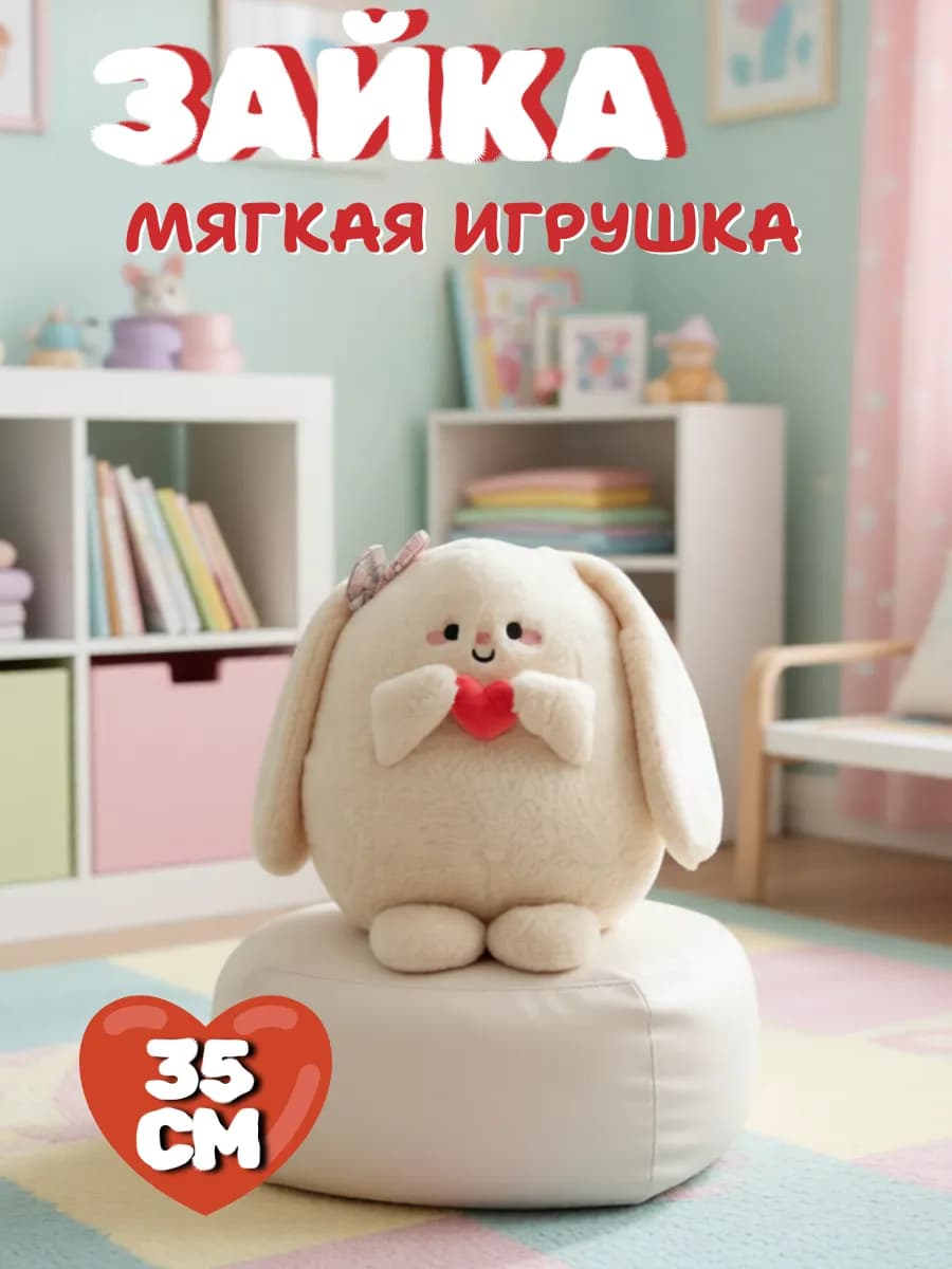Мягкая игрушка Зайка с сердцем 35 см