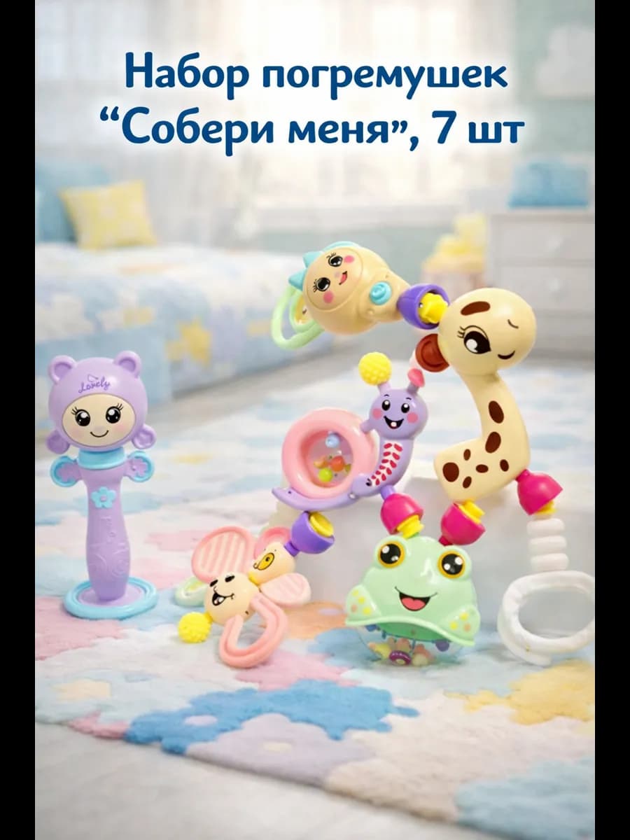 Набор погремушек "Собери меня", 7 шт, нежные цвета