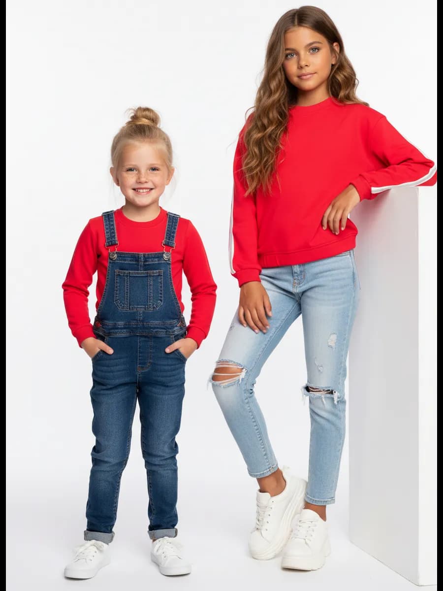 Свитшот для девочек красный с лампасами