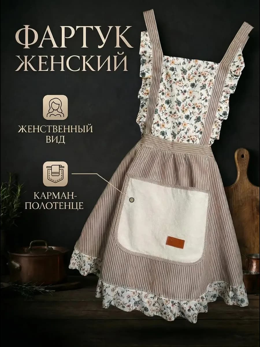 Фартук кухонный с карманом и рюшами