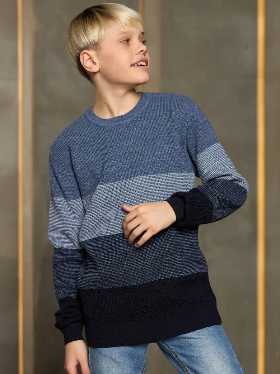 Джемпер без горла вязаный шерстяной в полоску