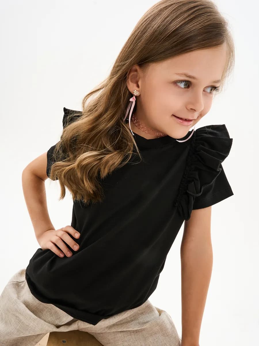 Футболка для девочки черная базовая