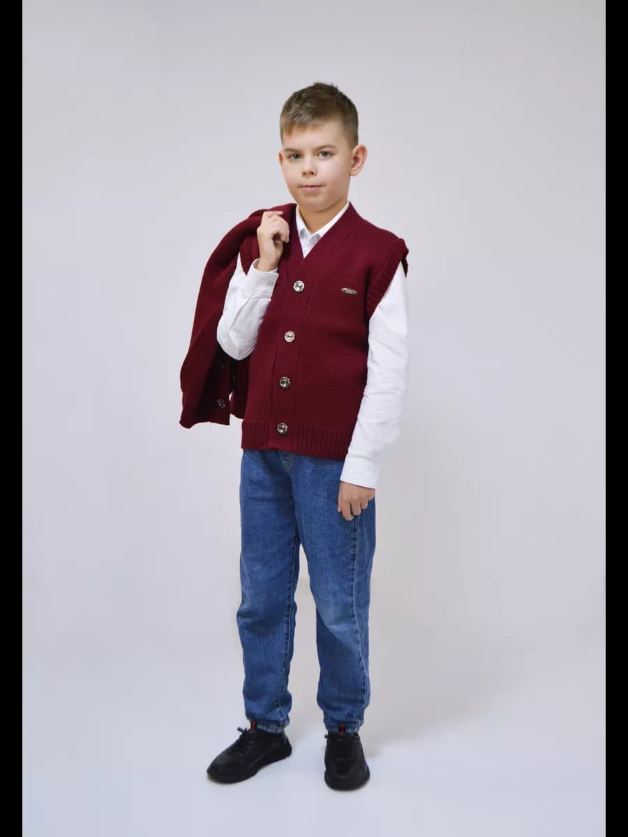 Вязаный жилет Школа Жилетка Безрукавка Свитер Кардиган