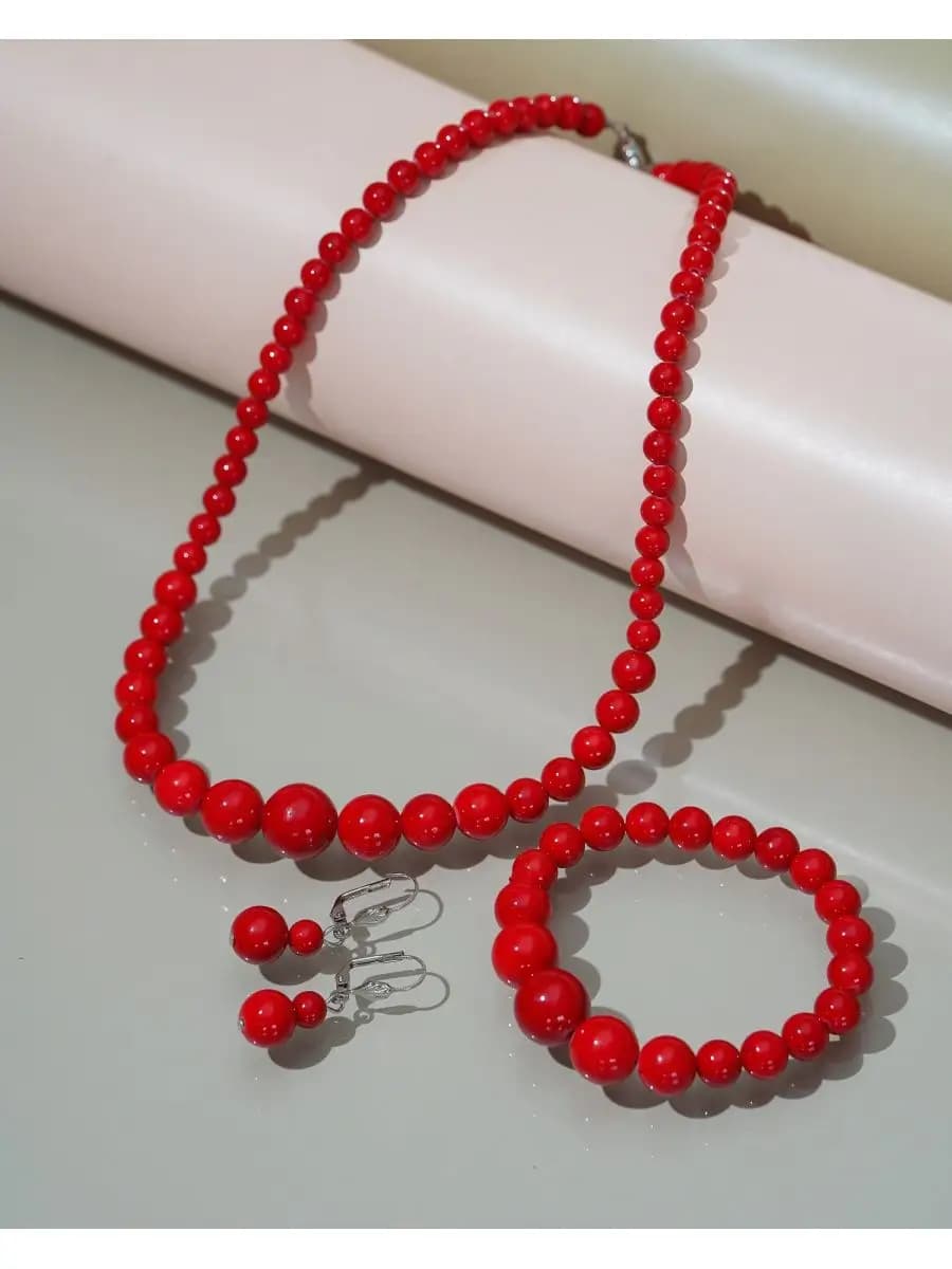 Набор бижутерии бусы коралл