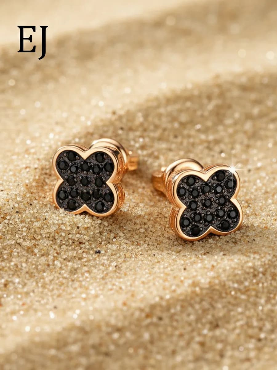 Серьги серебро пусеты Клевер ван клиф