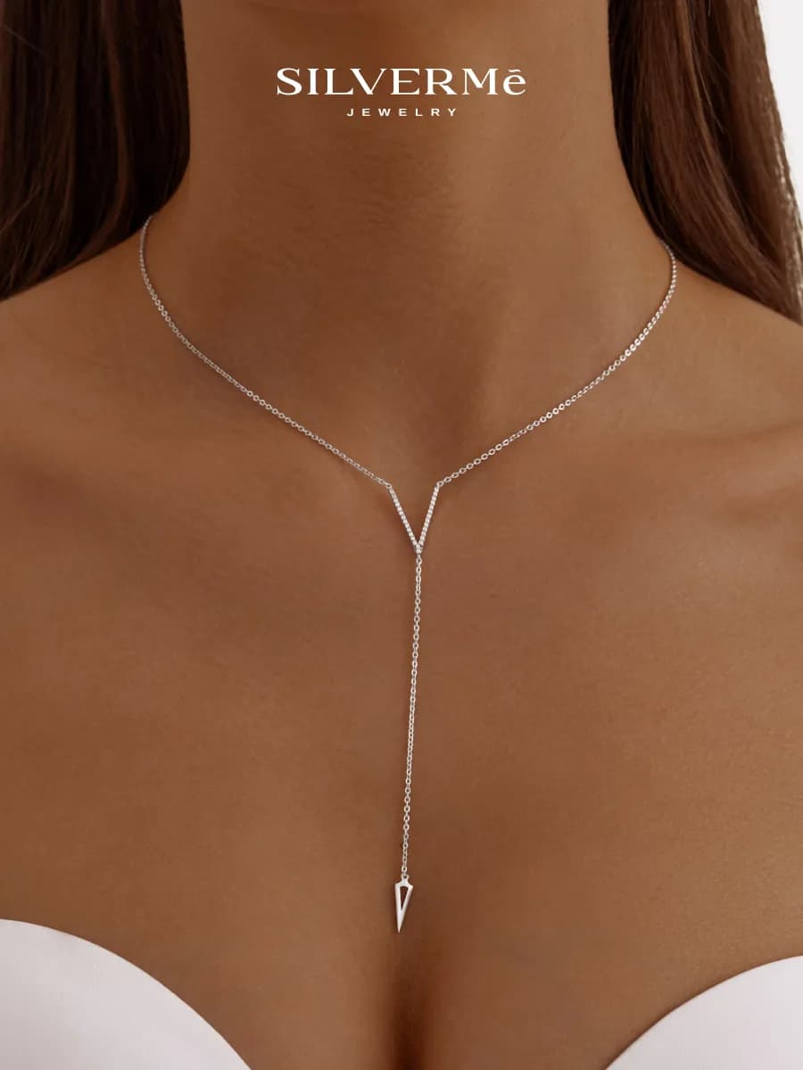 Колье серебряное галстук на шею с камнями серебро 925