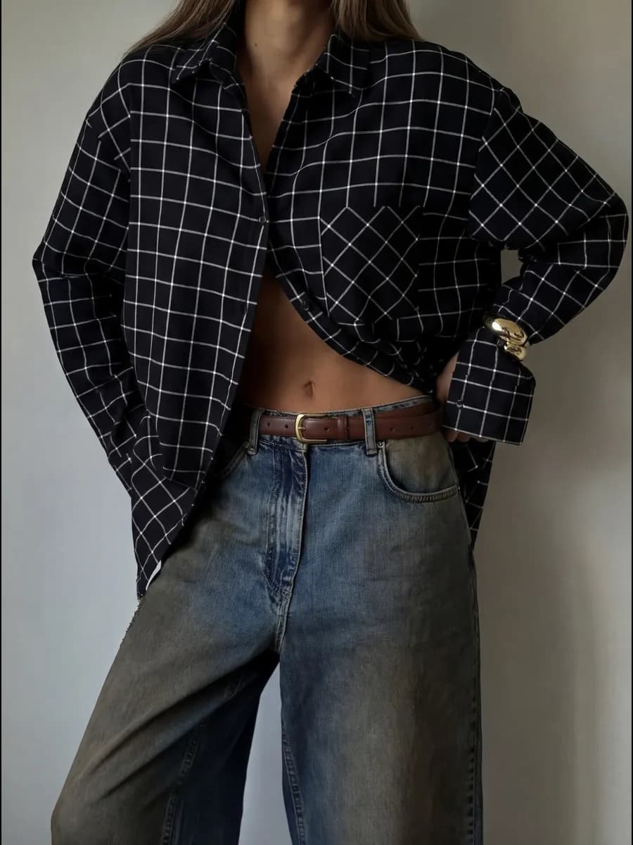 Рубашка классическая в клетку новогодняя для офиса теплая