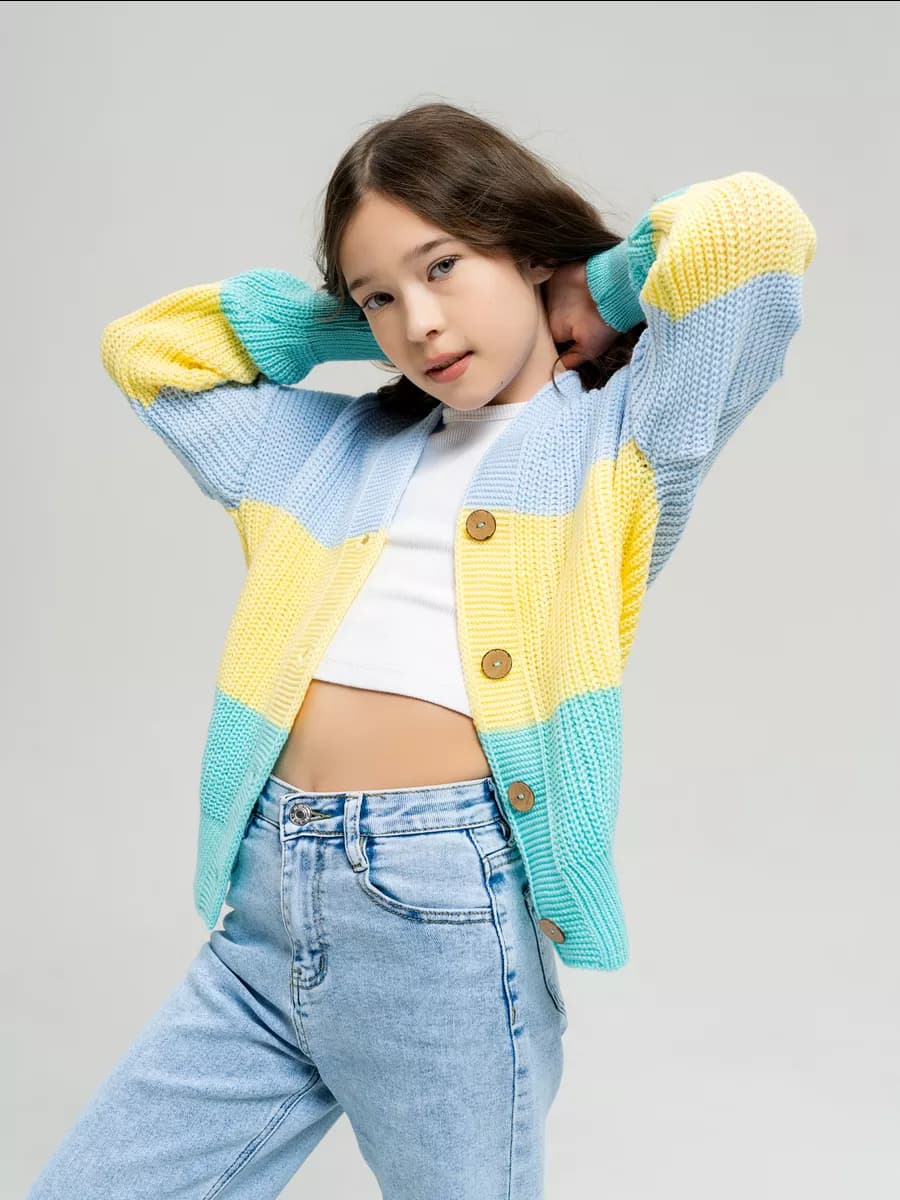 Кардиган вязаный трехцветный