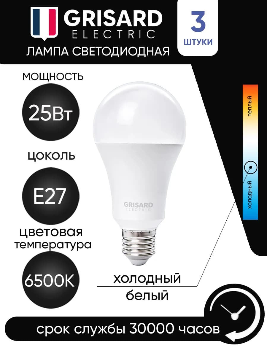 Лампочки светодиодные E27 25 Вт холодный свет 3 шт