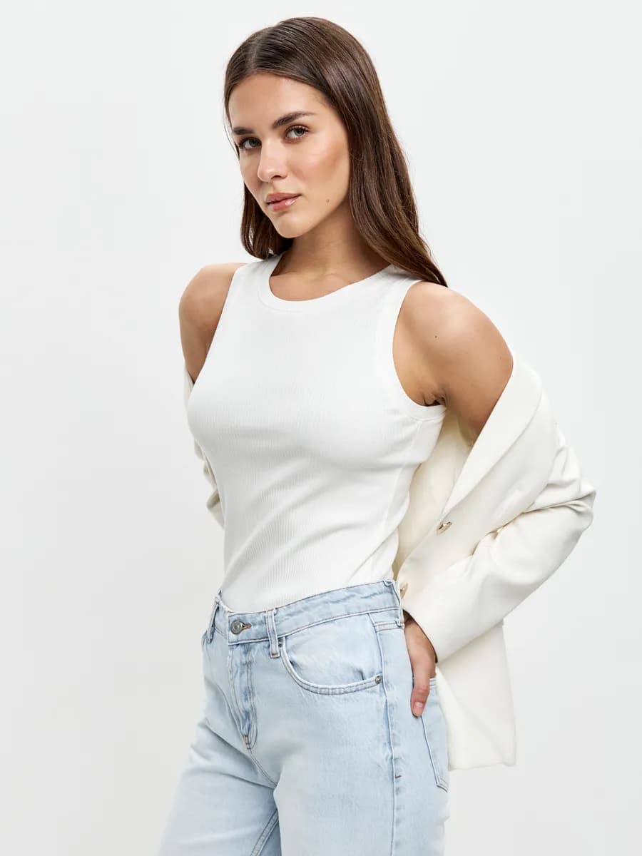 Майка базовая кремовая бельевая в рубчик