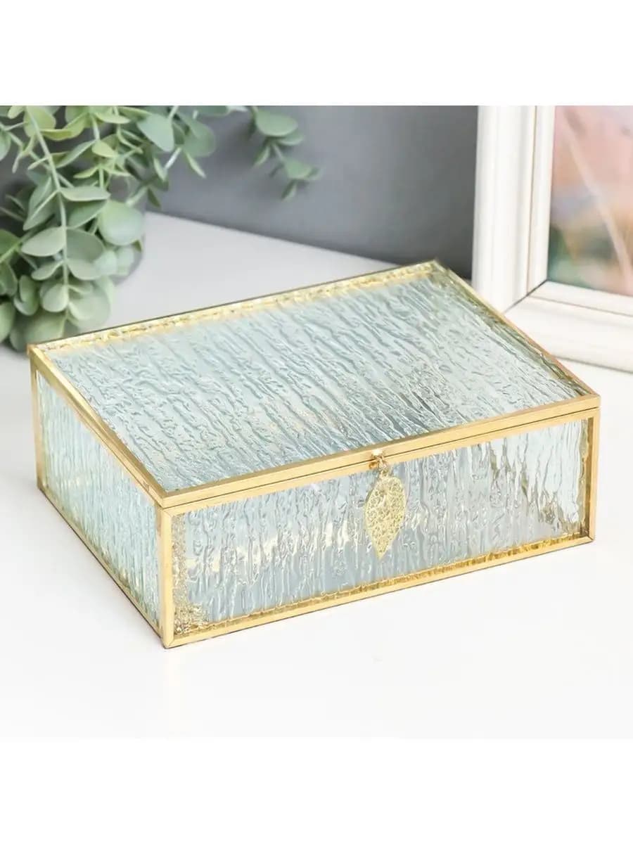 Шкатулка "Прямоугольная с листом. Кора" 18,5х14х6,5 см