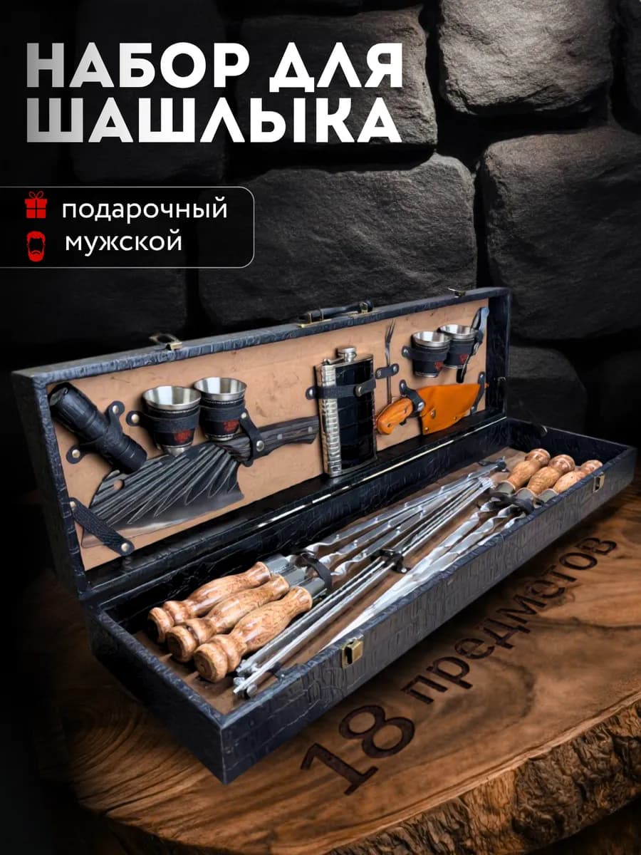 Набор для шашлыка подарочный шампуры мужчине в кейсе