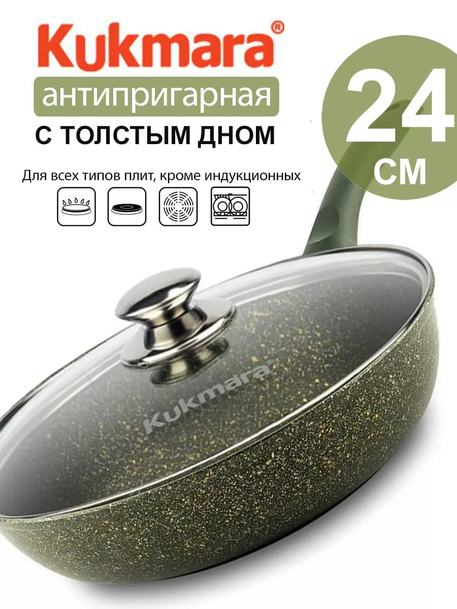 Сковорода антипригарная с крышкой 24 см - фото 1