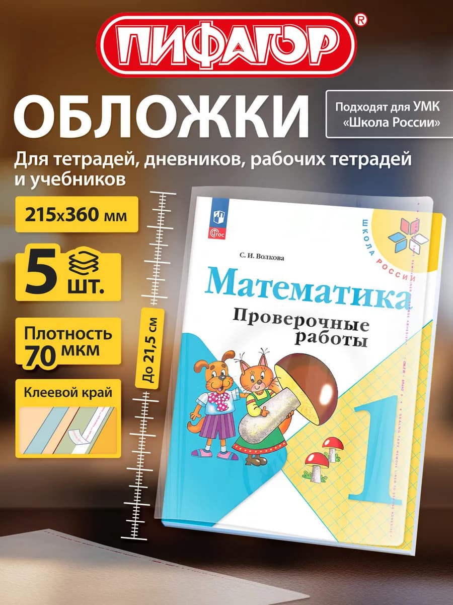 Обложки для дневников и рабочих тетрадей Школа России, 5 шт