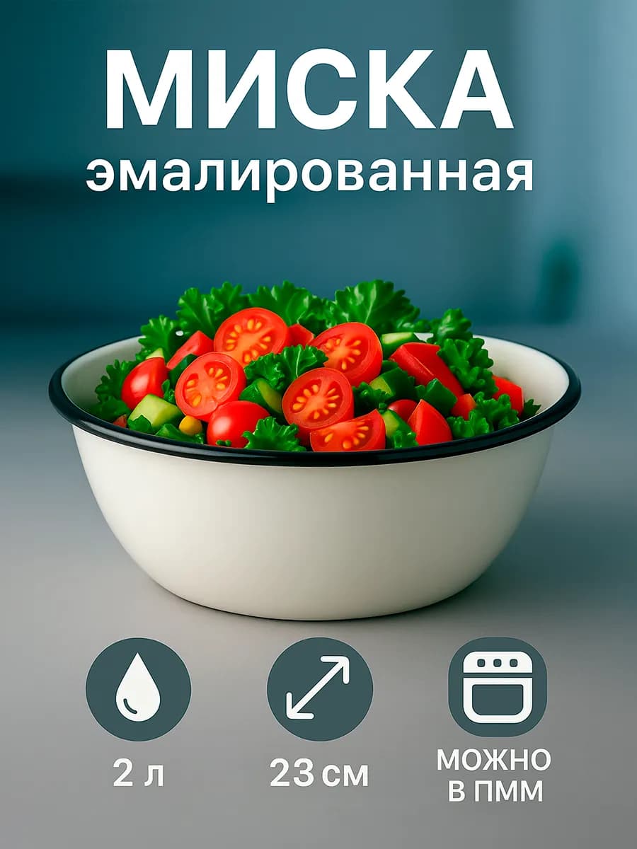 Миска эмалированная кухонная 2 л d=23 см