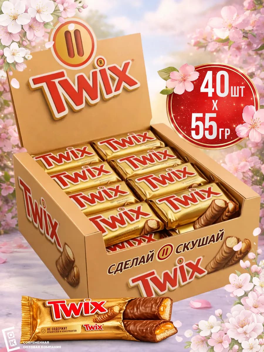 Шоколадный батончик Твикс, 55гр х 40 шт
